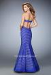 Picture of: Striped Mermaid Prom Gown with Side Cutouts in Blue, Style: 22530, Back Picture