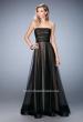 Picture of: Tulle A-line Gown with Striped Bodice and Satin Trim in Black, Style: 22536, Detail Picture 1