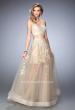 Picture of: Tulle Prom Gown with Gold Beaded and Lace Applique in Nude, Style: 22602, Main Picture
