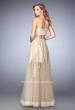 Picture of: Tulle Prom Gown with Gold Beaded and Lace Applique in Nude, Style: 22602, Back Picture
