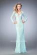 Picture of: Long Sleeve Lace Prom Gown with Plunging Neckline in Blue, Style: 22607, Main Picture
