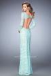Picture of: Long Sleeve Lace Prom Gown with Plunging Neckline in Blue, Style: 22607, Back Picture