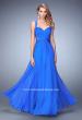 Picture of: Long Floral Chiffon Gown with Sweetheart Neckline in Blue, Style: 22612, Main Picture