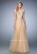 Picture of: Long Embellished Tulle Gown with Plunging Neckline in Nude, Style: 22613, Main Picture