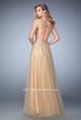 Picture of: Long Embellished Tulle Gown with Plunging Neckline in Nude, Style: 22613, Back Picture