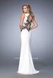 Picture of: Jersey Prom Dress with Train and Keyhole Back in White, Style: 22654, Back Picture
