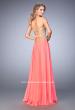 Picture of: Long Chiffon Prom Dress with Gold Lace Applique in Orange, Style: 22707, Back Picture