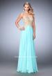 Picture of: Long Chiffon Prom Dress with Gold Lace Applique in Blue, Style: 22707, Detail Picture 3