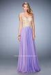 Picture of: Long Chiffon Prom Dress with Gold Lace Applique in Purple, Style: 22707, Detail Picture 4