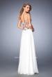 Picture of: Long Chiffon Dress with Lace Applique and Rhinestones in White, Style: 22709, Back Picture