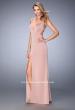 Picture of: Long Jersey Prom Gown with Side Leg Slit and Stones in Pink, Style: 22713, Main Picture