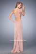 Picture of: Long Jersey Prom Gown with Side Leg Slit and Stones in Pink, Style: 22713, Back Picture