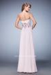 Picture of: Chiffon Gown with Gathered Bust and Lace Belt in Pink, Style: 22731, Back Picture