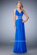 Picture of: Long Chiffon Gown with V Neckline and Crystal Straps in Blue, Style: 22762, Main Picture