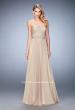 Picture of: Chiffon Prom Gown with Gathered Bodice and Pearls in Nude, Style: 22786, Detail Picture 4