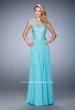 Picture of: Chiffon Gown with Beaded and Lace Bodice and Train in Blue, Style: 22824, Detail Picture 1