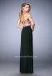 Picture of: Long Jersey Open Back Dress with Floral Lace Applique in Black, Style: 22959, Back Picture