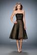 Picture of: Tea Length Dress with Polka Dots and Striped Bodice in Black, Style: 22961, Main Picture