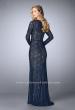 Picture of: Long Sleeve Lace Dress with Beaded Belt and Cuffs in Blue, Style: 23115, Back Picture