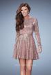 Picture of: Long Sleeve Short Sequin Homecoming Dress in Gold, Style: 23321, Main Picture