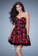 Picture of: Short Rose Print Dress with Satin Trim and Bow in Print, Style: 23385, Main Picture