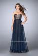 Picture of: Long A-Line Dress with Tulle Skirt and Gold Lining in Blue, Style: 23455, Main Picture