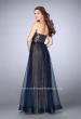 Picture of: Long A-Line Dress with Tulle Skirt and Gold Lining in Blue, Style: 23455, Back Picture
