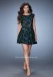 Picture of: Scalloped Lace Short Sleeve Homecoming Dress in Green, Style: 23467, Detail Picture 1