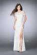Picture of: Cold Shoulder Lace Dress with Side Slit and Open Back in White, Style: 23565, Detail Picture 1