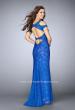 Picture of: Cold Shoulder Lace Dress with Side Slit and Open Back in Blue, Style: 23565, Detail Picture 5