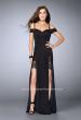 Picture of: Double Slit Off the Shoulder Dress with Lace Inlays in Black, Style: 23607, Main Picture
