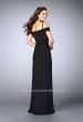 Picture of: Double Slit Off the Shoulder Dress with Lace Inlays in Black, Style: 23607, Back Picture
