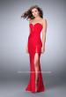 Picture of: Strapless Jersey Dress with Lace Up Neckline and Slit in Red, Style: 23650, Main Picture