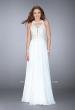 Picture of: A-line Dress with Lace Illusion Neckline and Chiffon Skirt in White, Style: 23704, Detail Picture 1