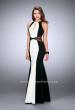 Picture of: Long Prom Dress with Sheer Side Cut Outs and Belt in Black, Style: 23711, Main Picture