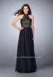 Picture of: High Collar A-line Dress with Lace Top and Chiffon Skirt in Black, Style: 23754, Detail Picture 1