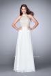 Picture of: High Collar A-line Dress with Lace Top and Chiffon Skirt in White, Style: 23754, Detail Picture 3