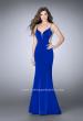 Picture of: Fitted Dress with Deep V Neckline and Beaded Back in Blue, Style: 23887, Back Picture