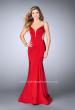 Picture of: Fitted Dress with Deep V Neckline and Beaded Back in Red, Style: 23887, Detail Picture 4