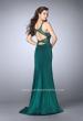 Picture of: Fitted Jersey Dress with Sheer Beaded Top and Cut Outs in Green, Style: 23909, Back Picture