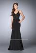 Picture of: Fitted Jersey Dress with Sheer Beaded Top and Cut Outs in Black, Style: 23909, Detail Picture 2