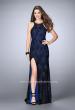 Picture of: High Neck Lace Dress with Side Slit and Strappy Back in Blue, Style: 23923, Detail Picture 2