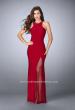 Picture of: Jersey Prom Gown with Fishnet Slit and Open Back in Red, Style: 23956, Detail Picture 1