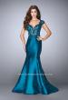 Picture of: Mikado Mermaid Dress with Lace Top and Cap Sleeves in Blue, Style: 23960, Main Picture