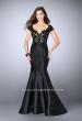 Picture of: Mikado Mermaid Dress with Lace Top and Cap Sleeves in Black, Style: 23960, Detail Picture 1