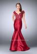 Picture of: Mikado Mermaid Dress with Lace Top and Cap Sleeves in Red, Style: 23960, Detail Picture 2