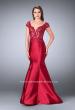 Picture of: Mikado Mermaid Dress with Lace Top and Cap Sleeves in Red, Style: 23960, Detail Picture 4