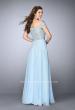 Picture of: A-line Chiffon Dress with Off the Shoulder Lace Top in Blue, Style: 24001, Back Picture