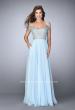 Picture of: A-line Chiffon Dress with Off the Shoulder Lace Top in Blue, Style: 24001, Detail Picture 1