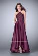 Picture of: High Low A-line Dress with Lace Top and Satin Skirt in Purple, Style: 24012, Detail Picture 1